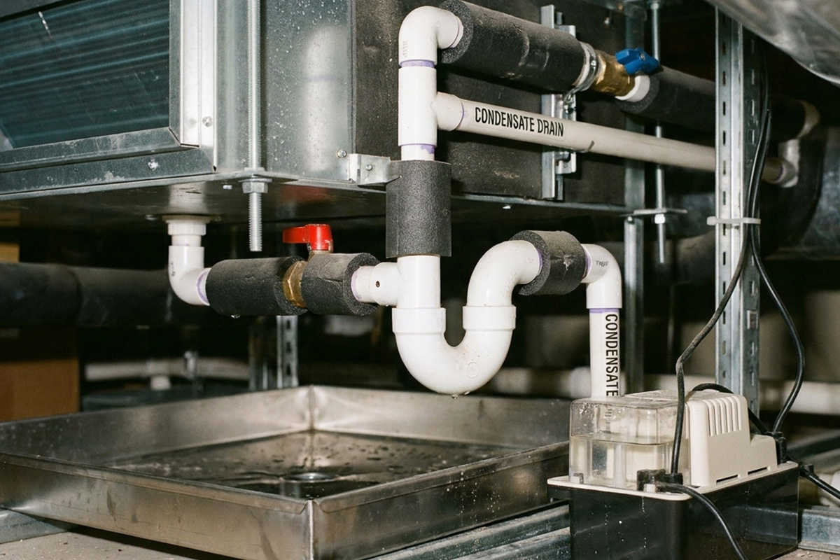 Condensate drainage system installation for a fan coil unit in Singapore