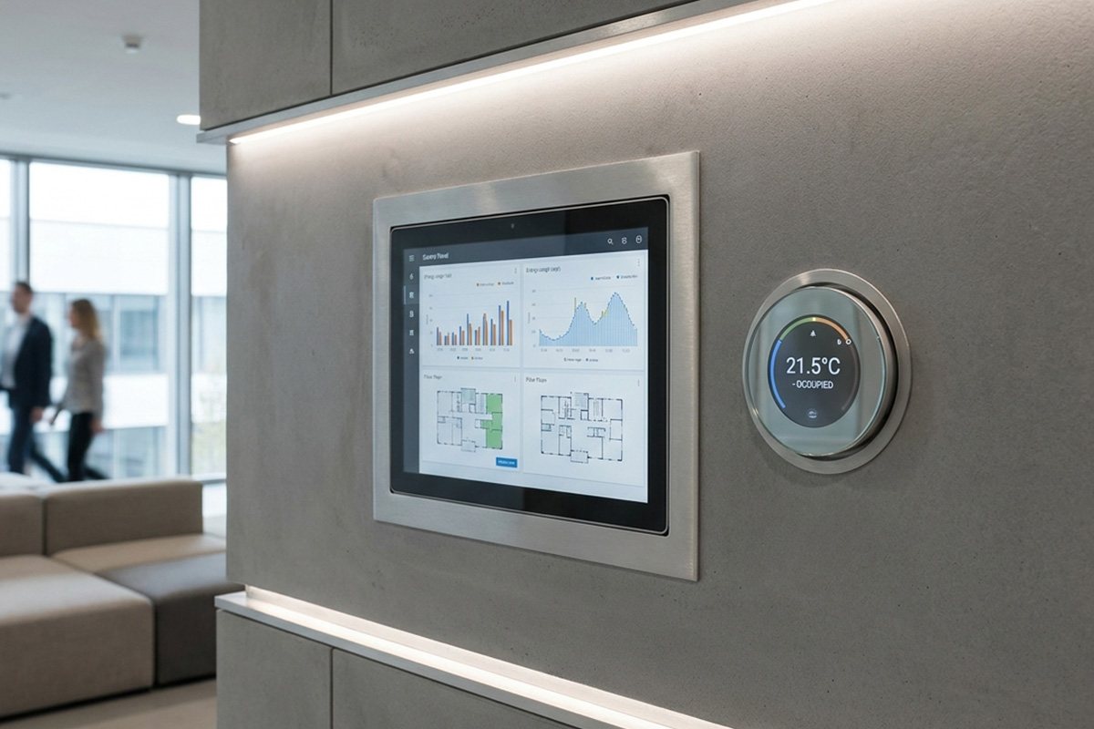 Fan coil unit controls and BMS integration panel in a commercial building in Singapore