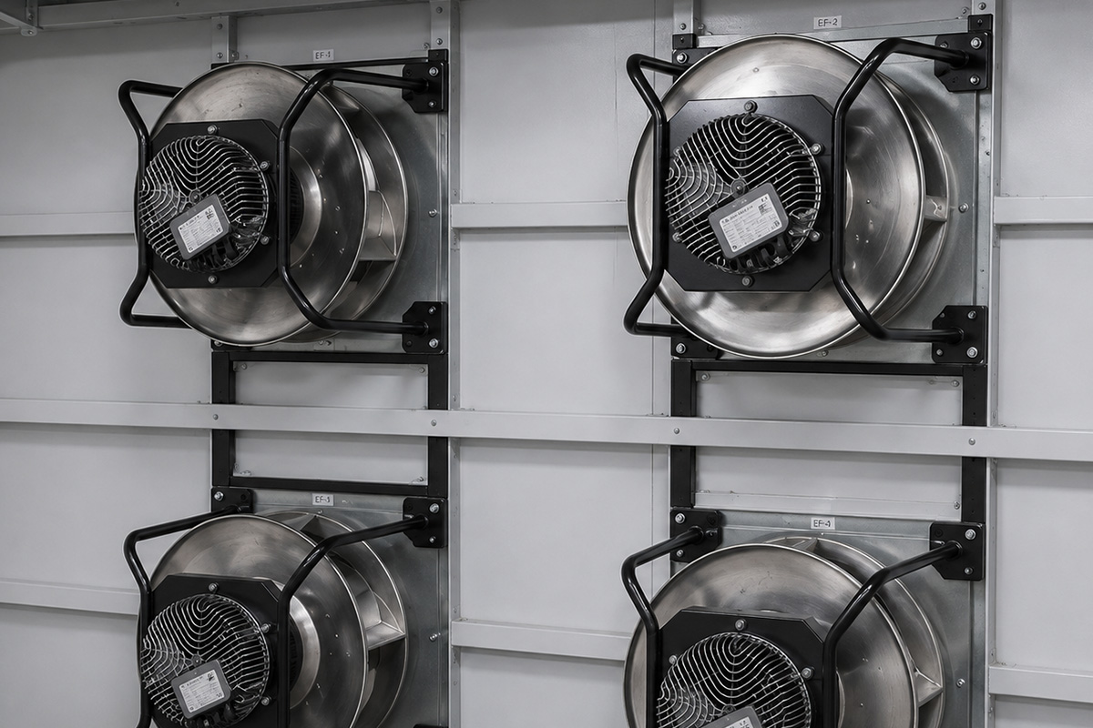 EC fan retrofit installation for energy-efficient AHU upgrade in Singapore commercial building