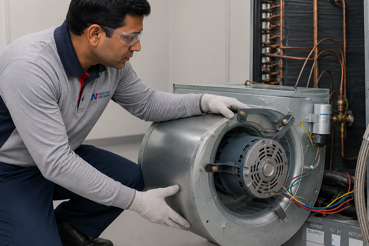 Complete ventilation fan overhaul including disassembly and reassembly for commercial facilities in Singapore